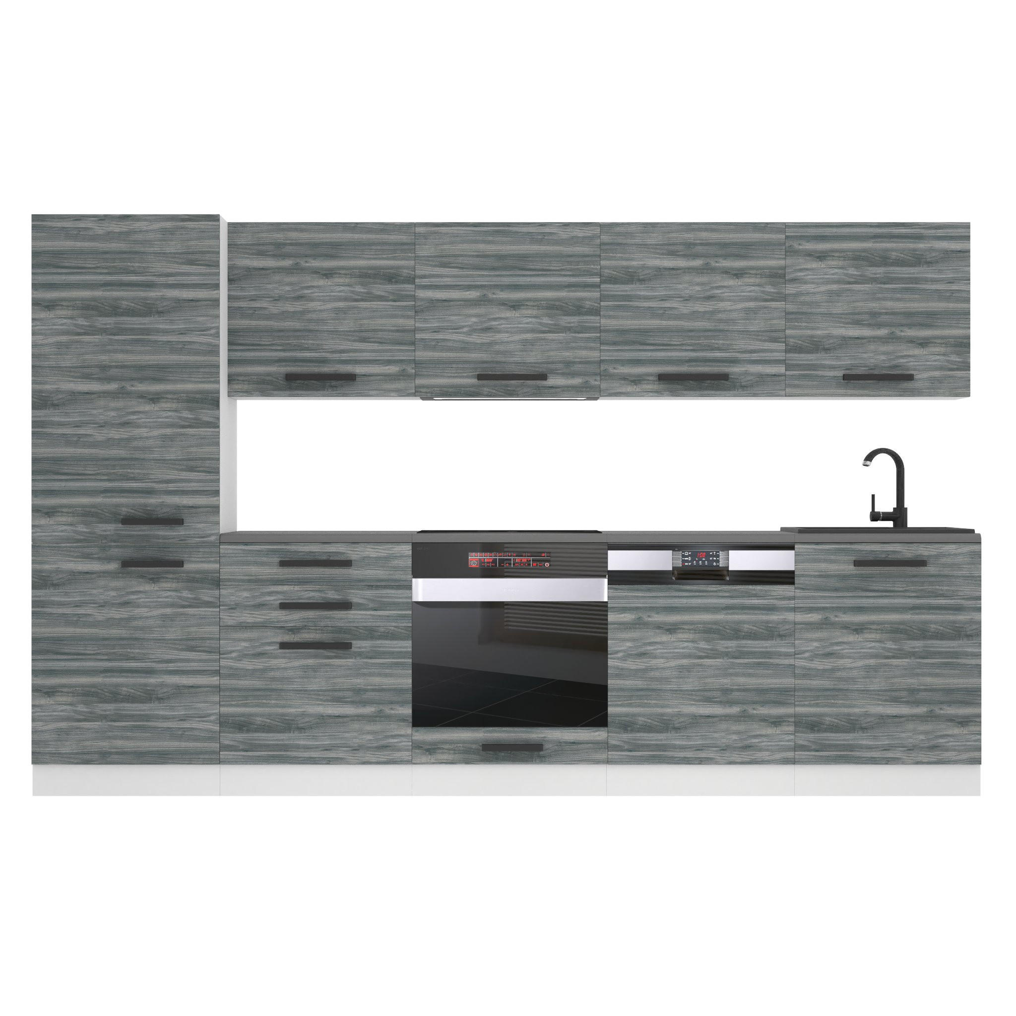 KÜCHENZEILE Rose 300 cm, ohne Arbeitsplatten, Glamour Wood - Grau, Holz (300/204/60cm) - B BELINI GROUP