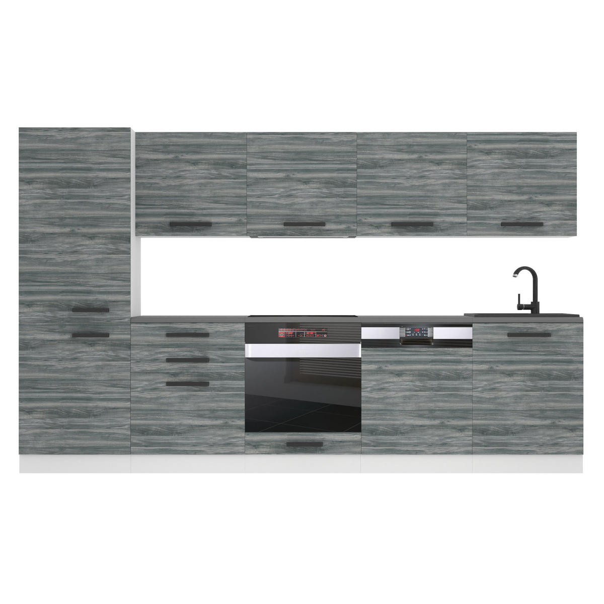 KÜCHENZEILE Rose 300 cm, ohne Arbeitsplatten, Glamour Wood - Grau, Holz (300/204/60cm) - B BELINI GROUP