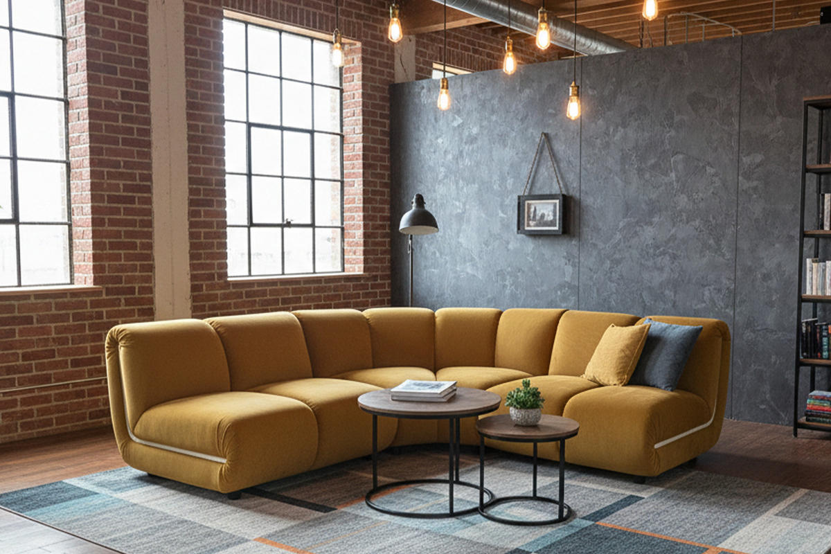 MODULSOFA LAYLA Gelb Velvet - Gelb/Schwarz, Buchenholz/Textil (213/213cm) - KAWOLA