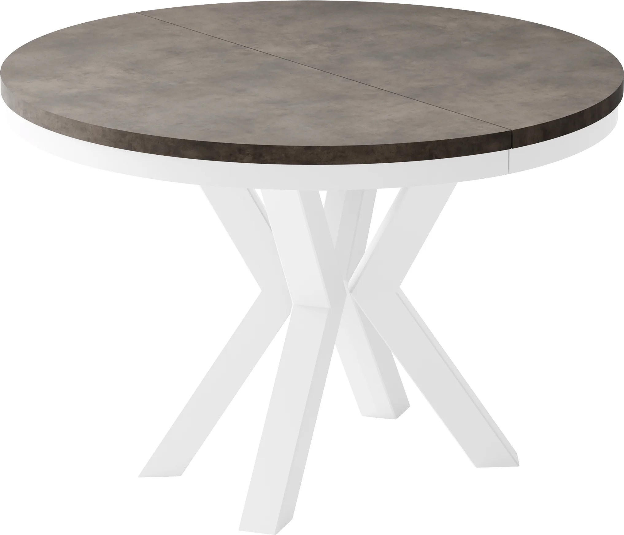 ESSTISCH Clara Weiß runder ausziehbarer, Dunkelgrauer Chicago Beton 120-200/120/76 cm - Dunkelgrau/Weiß, Holzwerkstoff/Metall (120/196/76cm) - WFL GROUP