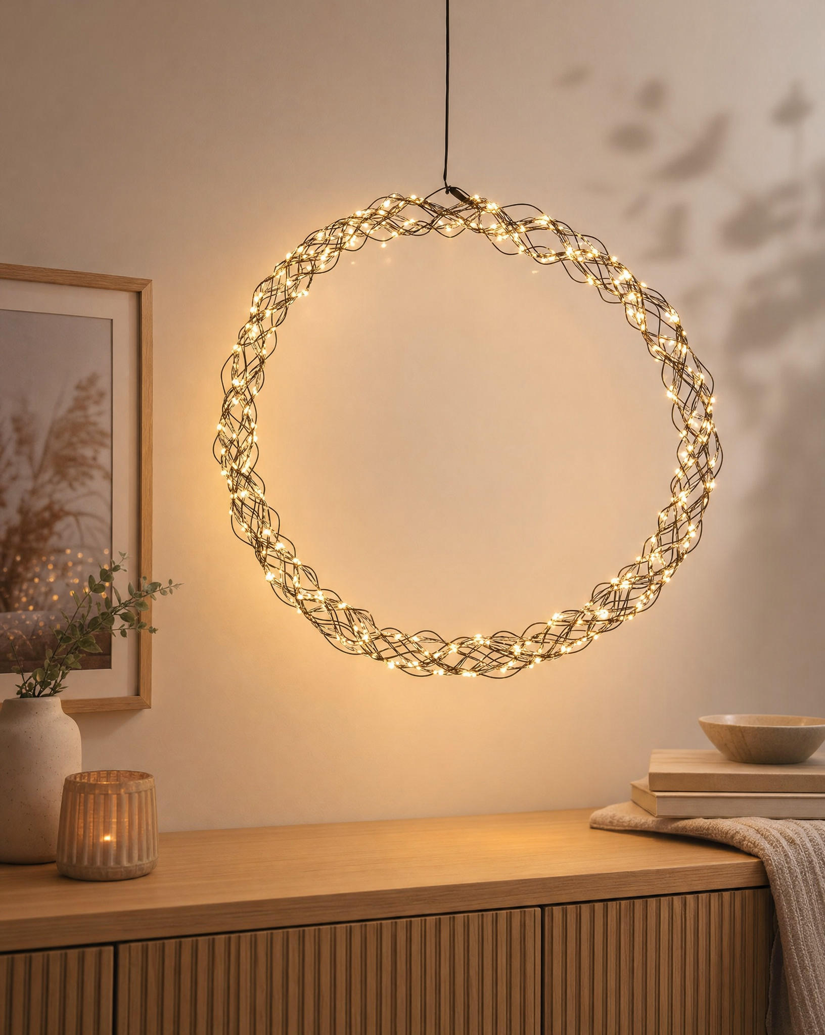 XXL-LED-LICHTKRANZ - 1000 Micro LEDs warmweiß mit Timerfunktion und IP44 für Innen- und Außenbereich, 50 cm - Schwarz, Metall (50/5/50cm) - Northpoint