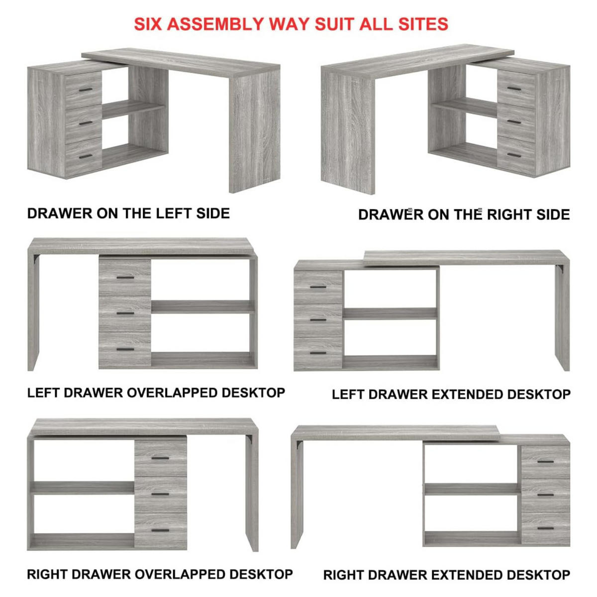 SCHREIBTISCH mit Schubladen flexibel 140 x 50 x 76 cm - Hellgrau, Holzwerkstoff/Metall (50/140/76cm) - Quality Elegance