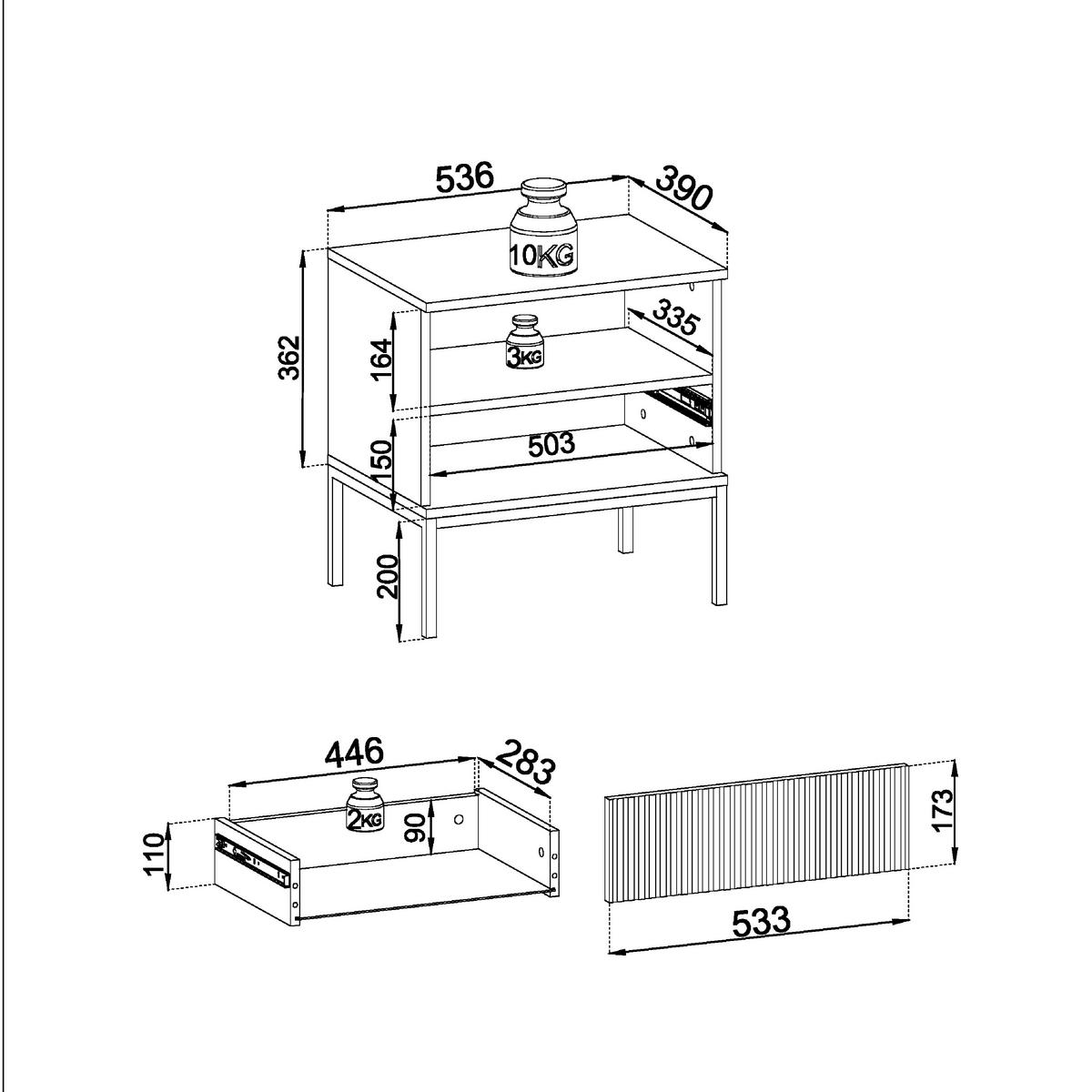NACHTTISCH Laval ST97 LED Beleuchtung, Kaschmir - Kaschmir, Holzwerkstoff/Metall (54/56/39cm) - Komodee