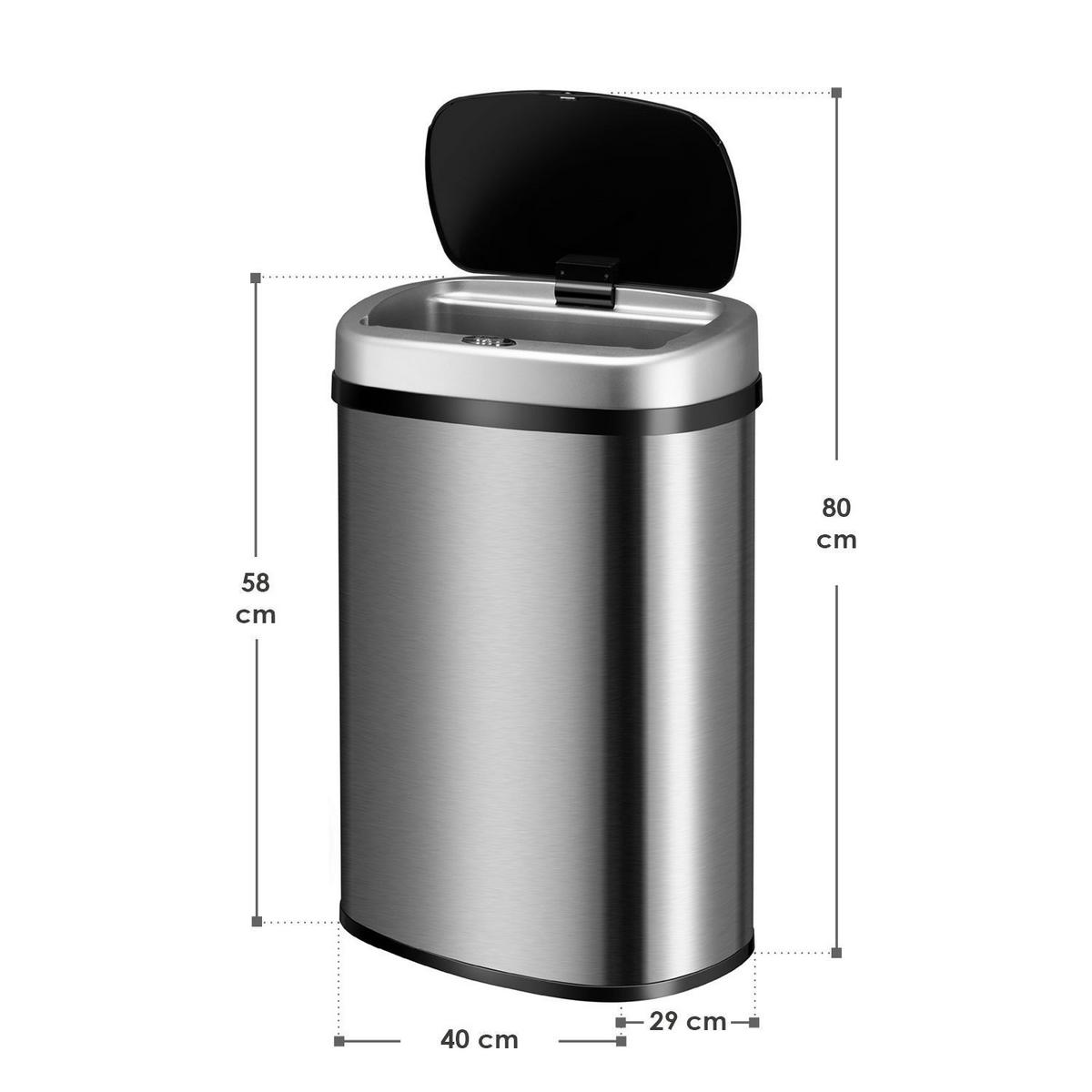 MÜLLEIMER viereckig 50L silber mit Sensor - Silberfarben, Metall (40/58/29cm) - Juskys