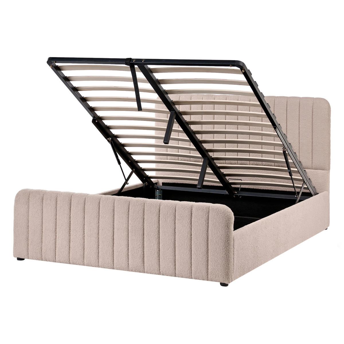 BETT mit Stauraum 140/200 Bouclé Beige Lunan - Beige/Schwarz, Textil (140/200cm) - Beliani