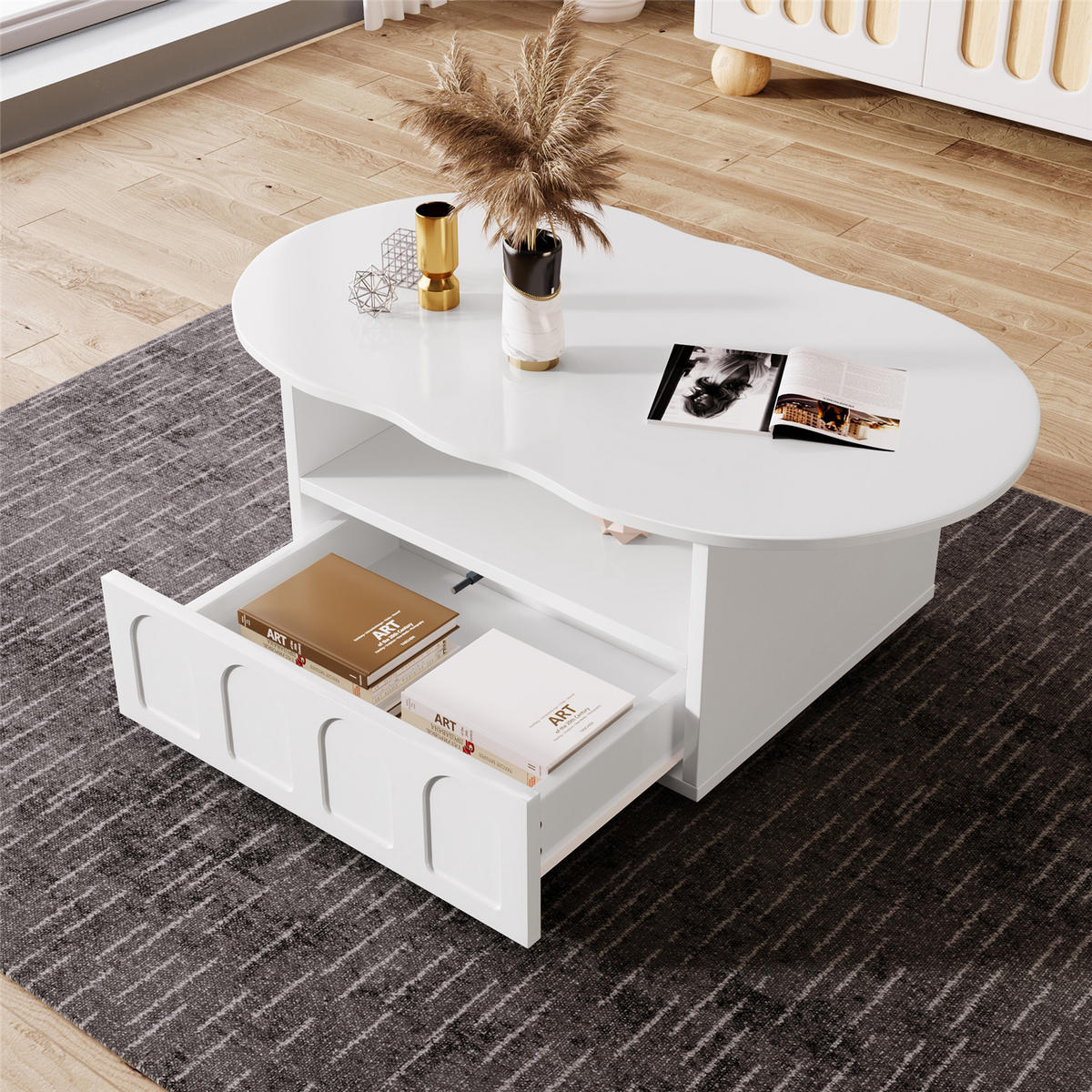 COUCHTISCH 100x60x40,5 Schubladen Stauraum - Weiß, Holz (100/60/40.5cm) - Kaket
