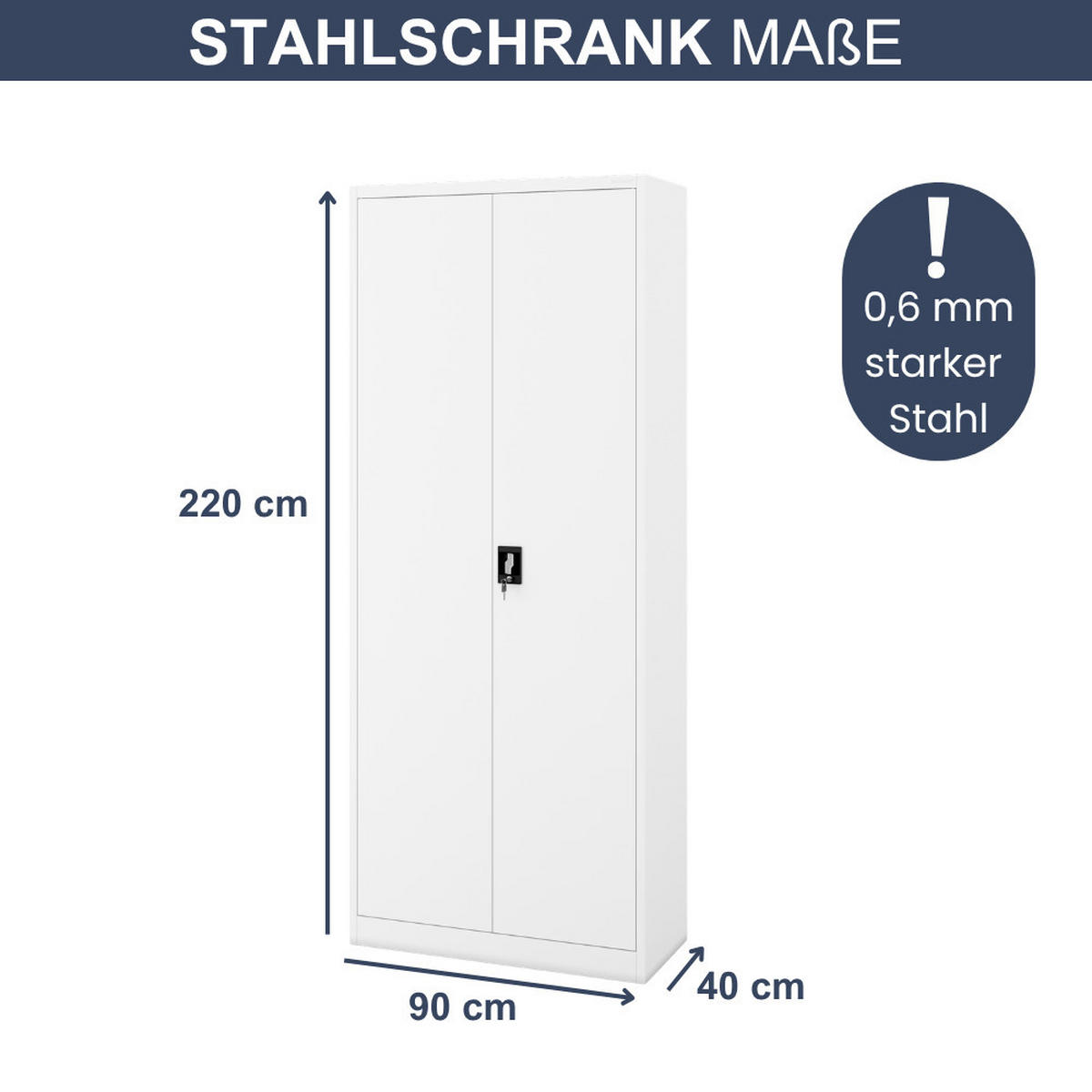 AKTENSCHRANK abschließbar KADO Flügeltüren 220x90x40cm Weiß - Weiß, Metall (90/220/40cm) - DELUKE
