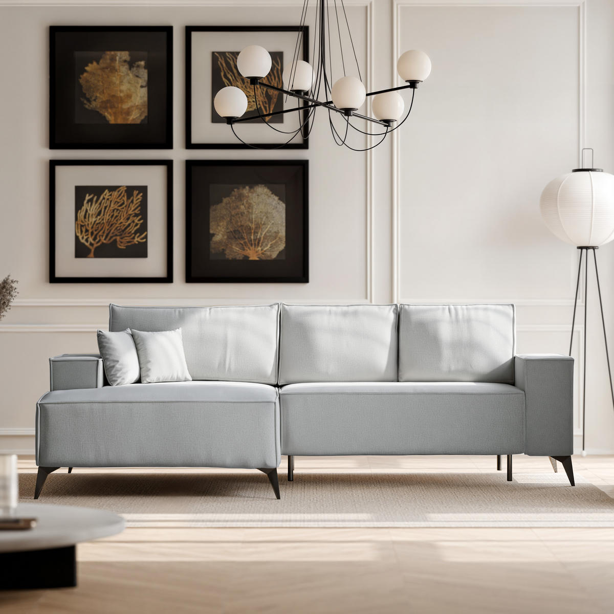 ECKSOFA OTIS Links, mit Schlaffunktion und Bettkasten, Grau - Grau, Textil/Metall (294/185cm) - Idohome