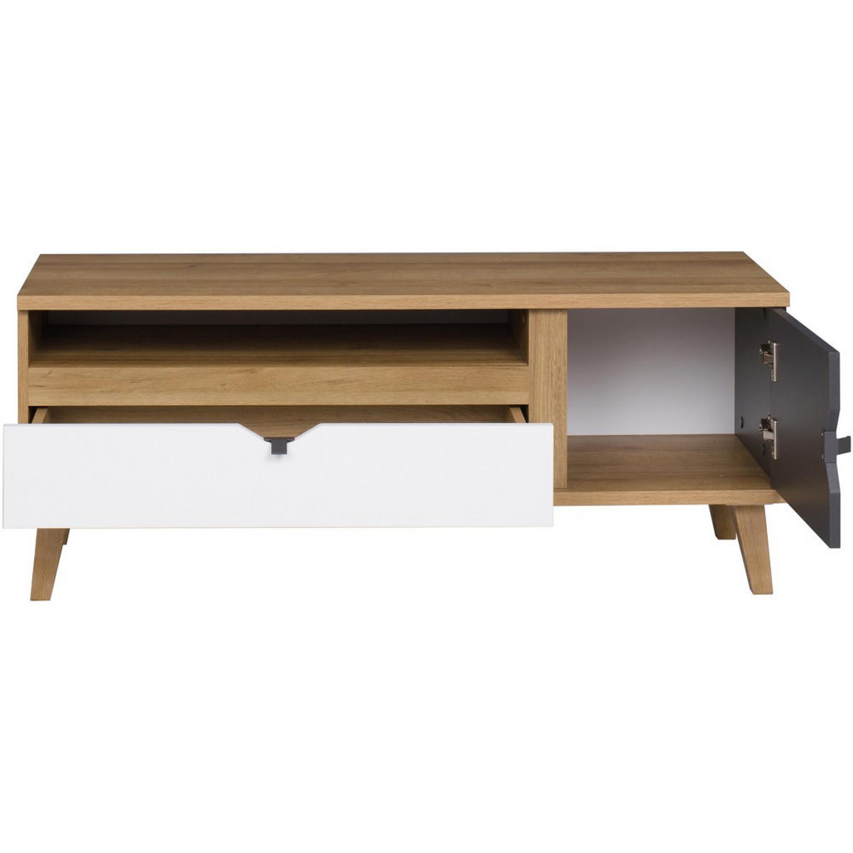 LOWBOARD Moreno mit 1 Tür und 1 Schublade, Eiche gold/mattweiß/graphit - Eichefarben/Graphitfarben, Holzwerkstoff/Kunststoff (120/48/40cm) - Beautysofa