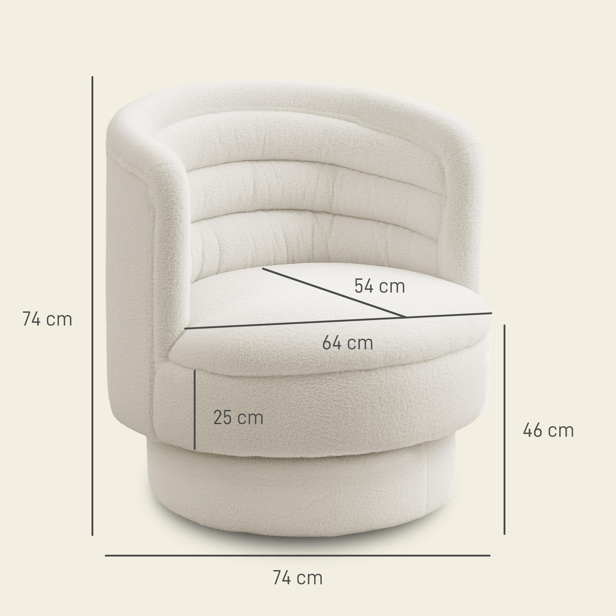 ARMLEHNSTUHL Creme 74.0/74.0/74.0 cm - Creme, Textil (74/74/74cm)