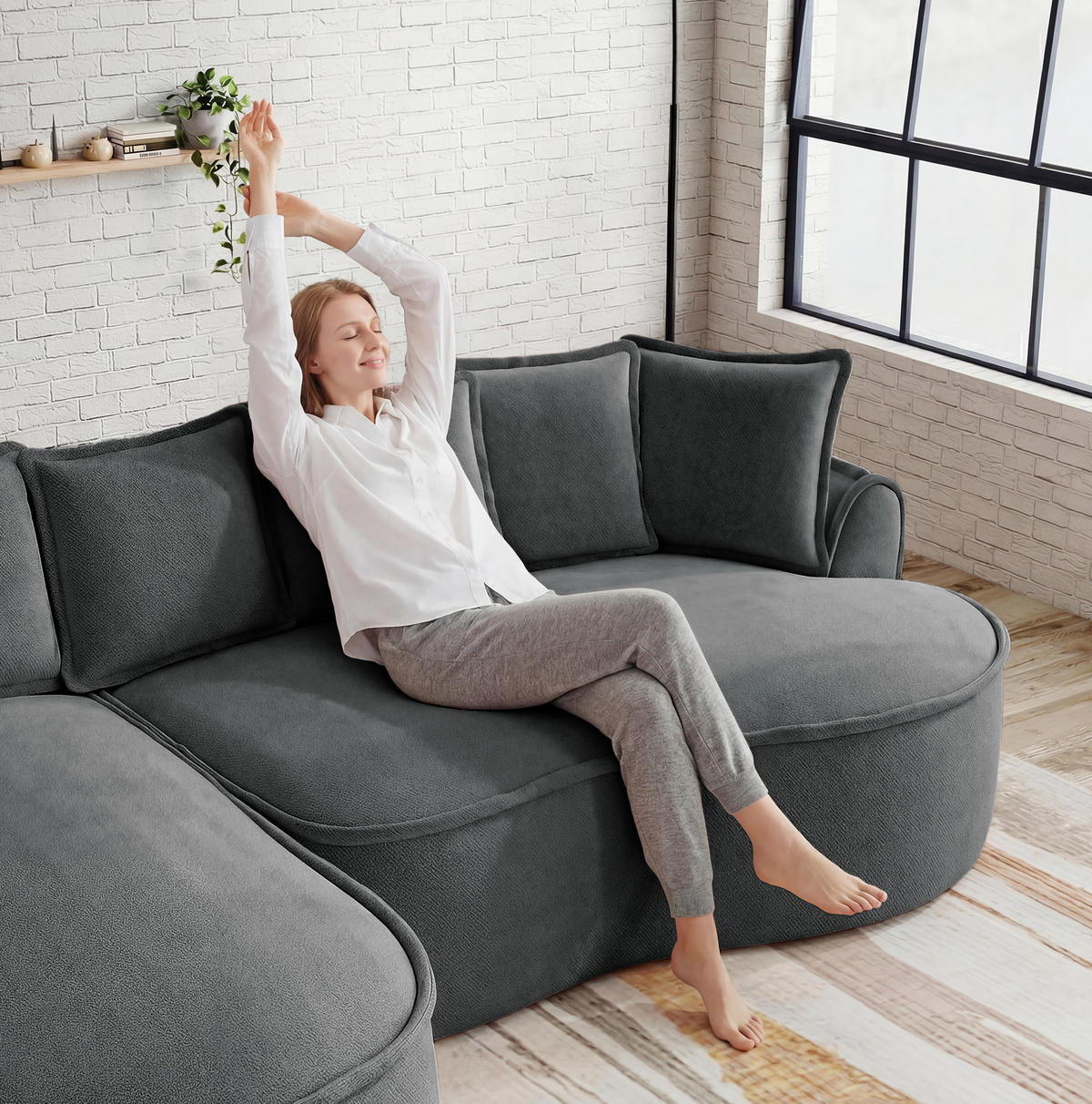 MODULSOFA rahmenlos Chenille Grey - Grau, Textil (164/252cm) - Meubliv