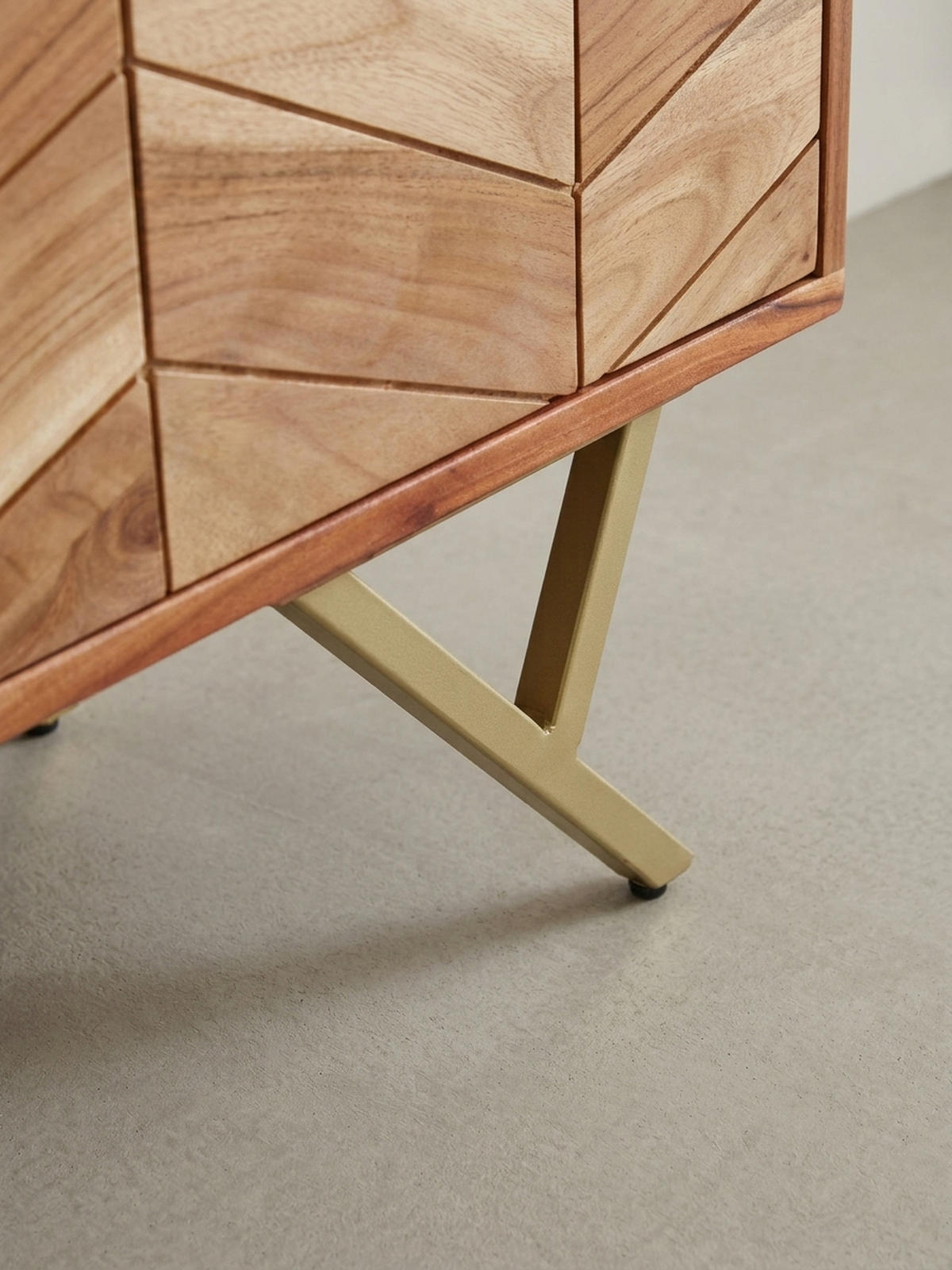 SIDEBOARD – Akazie Massivholz, rustikal, mit Muster, Landhausstil - Beige/Goldfarben, Holz/Metall (90/86/40cm) - KADIMA DESIGN