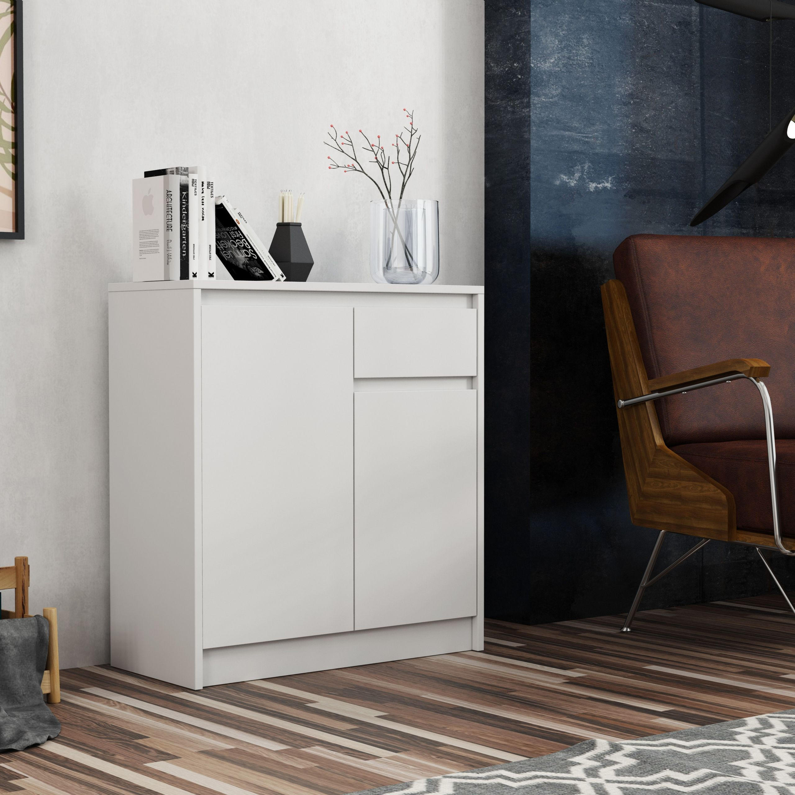 KOMMODE ASTORRE 75/82/35 cm mit 1 Schubladen 2 Türen Weiß - Weiß, Holzwerkstoff (75/82/35cm) - MASSENO