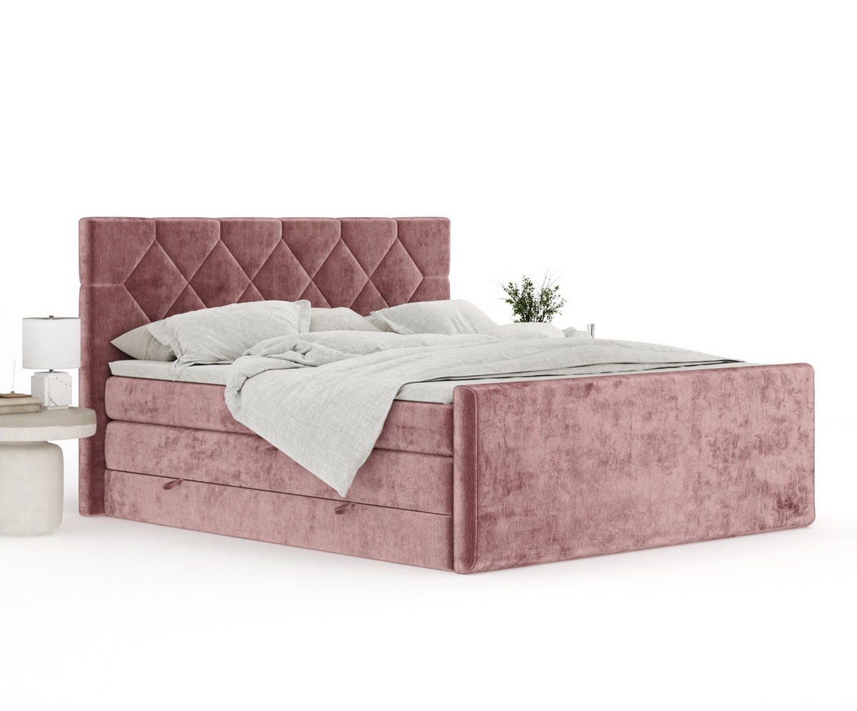BOXSPRINGBETT Toma Rosa 140/200 cm - Schwarz/Rosa, Holz/Holzwerkstoff (140/200cm) - Maison de Reve