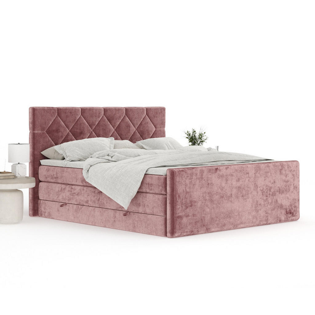 Thumbnail - Maison de Reve Boxspringbett, Rosa, Textil, Buche, Kiefer, H3 + H4, 7-Zonen, Höhe ca. 40 cm, 200x200 cm, Handmade in Eur...