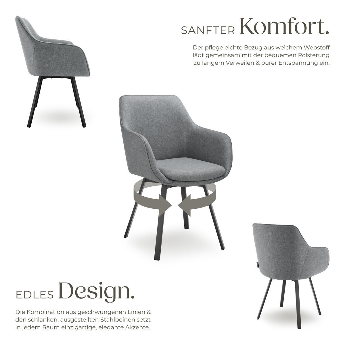 ARMLEHNSTUHL Drehbarer 4er Set Alicon 57 x 59 x 88 cm anthrazit - Anthrazit, Textil (57/88/59cm) - tectake