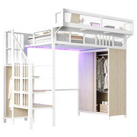HOCHBETT 90/200 cm mit LED-Beleuchtung, Kleiderschrank und Aufbewahrungsleiter, Weiß - Weiß, Metall (90/200cm) - Redom