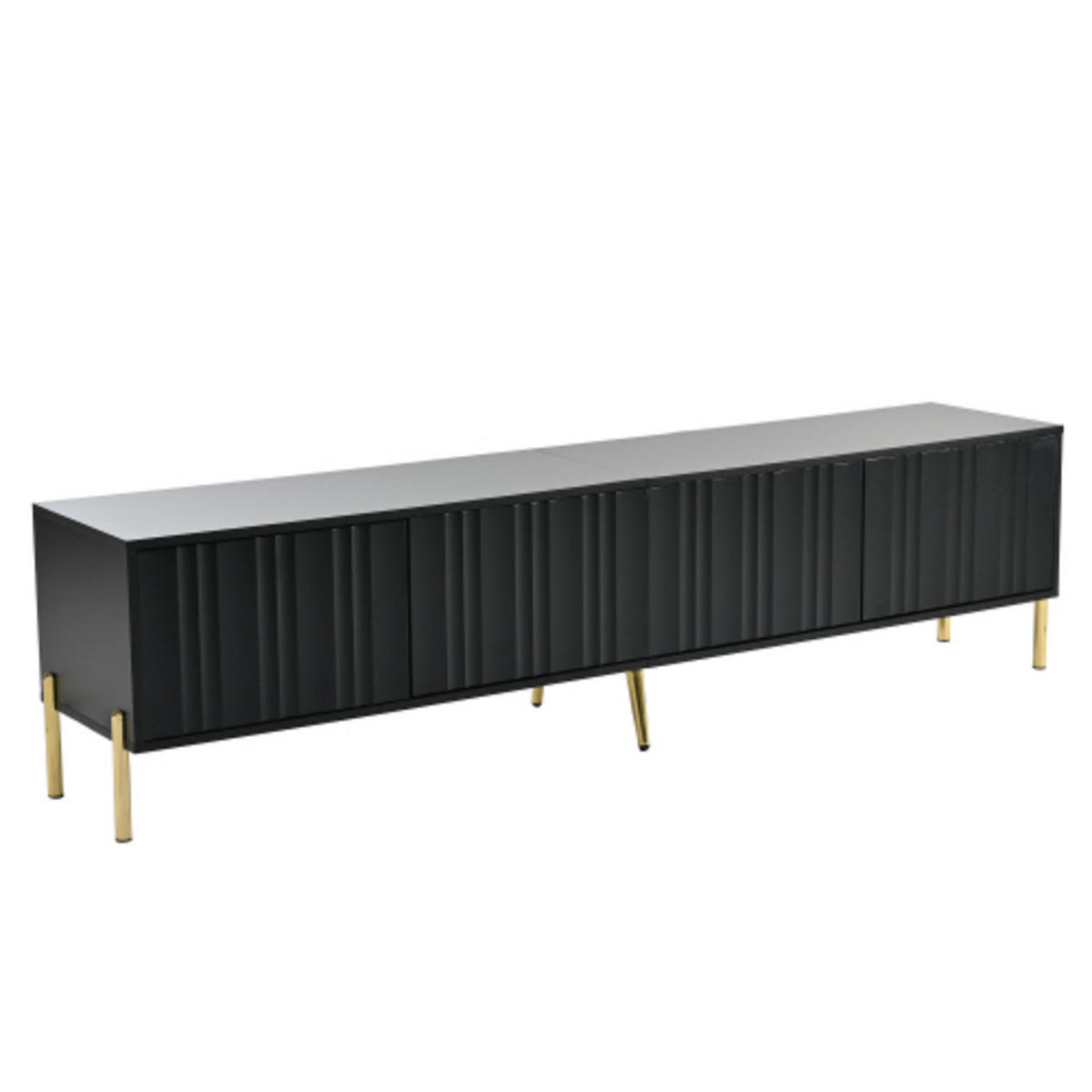 LOWBOARD Schwarz aus MDF und Spanplatte mit vertikalem Rillendesign & goldenen 15cm-Beinen 190×38×48 cm - Schwarz, Holzwerkstoff (190/48/38cm) - Luhomfu