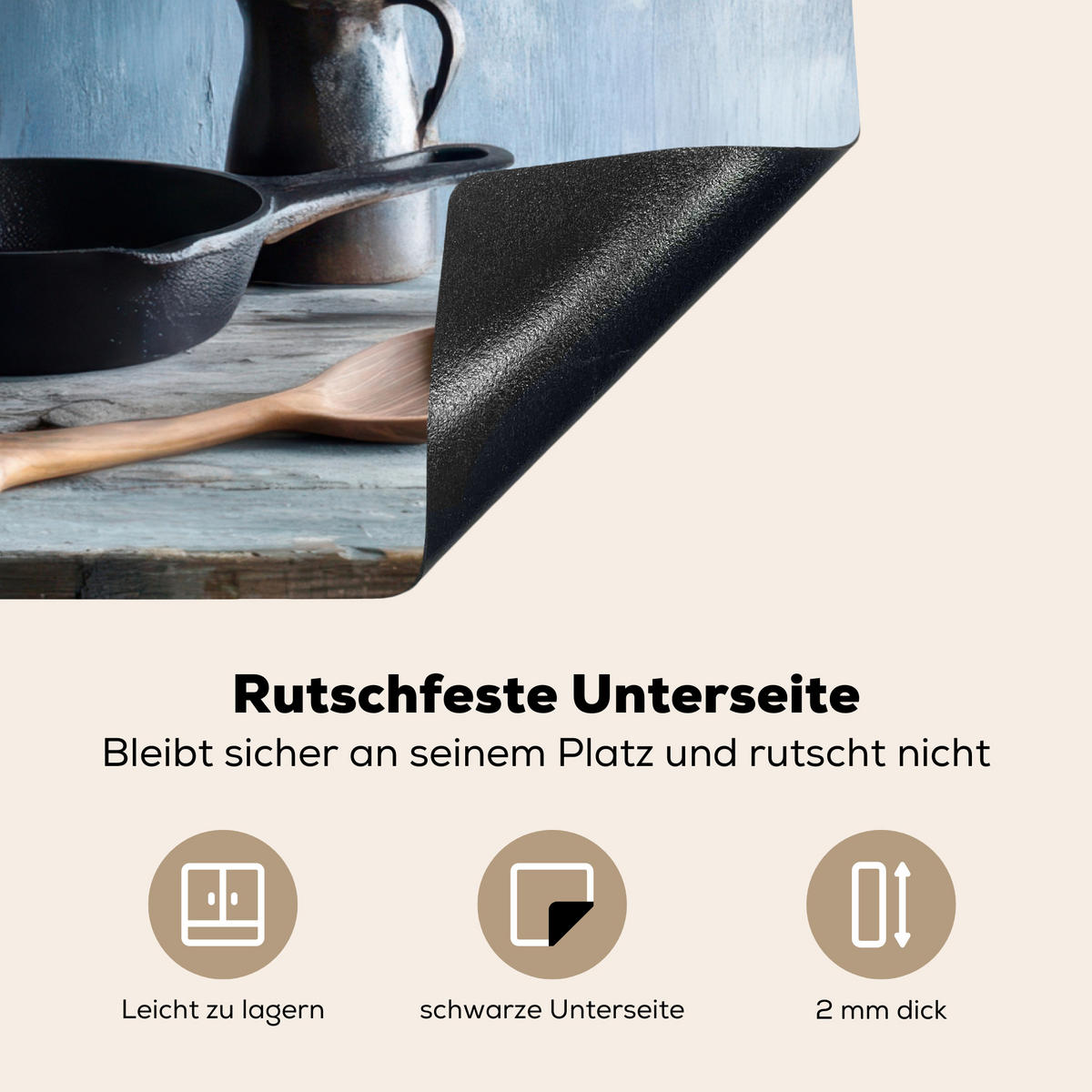 HERDABDECKPLATTE Stilleben - Kräuter - Rustikal Induktionsmatte 71x52 cm - Blaugrau, Kunststoff (71/52/0.2cm) - MuchoWow