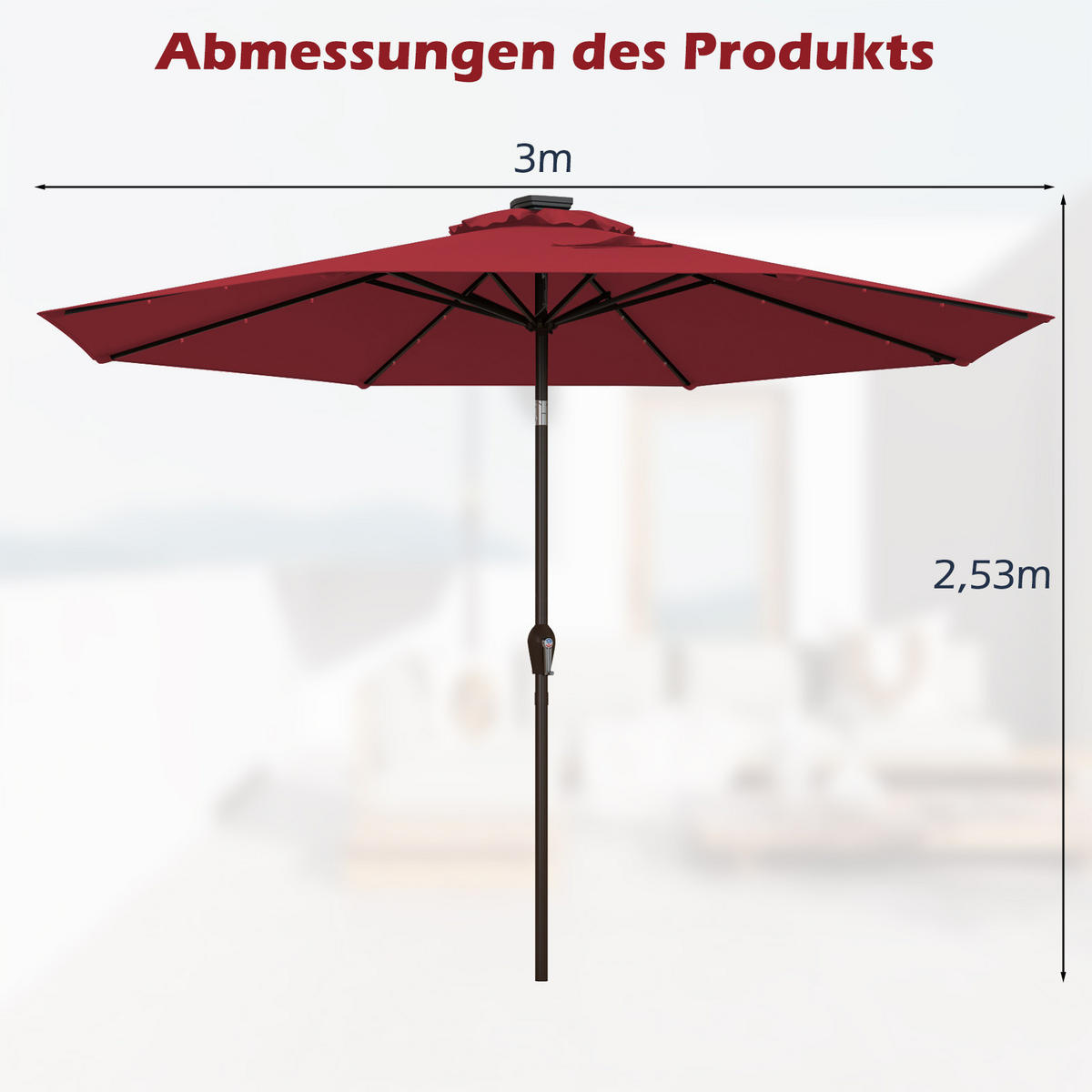 PATIO-SCHIRM Rot - Weinrot, Kunststoff (300/300cm) - COSTWAY