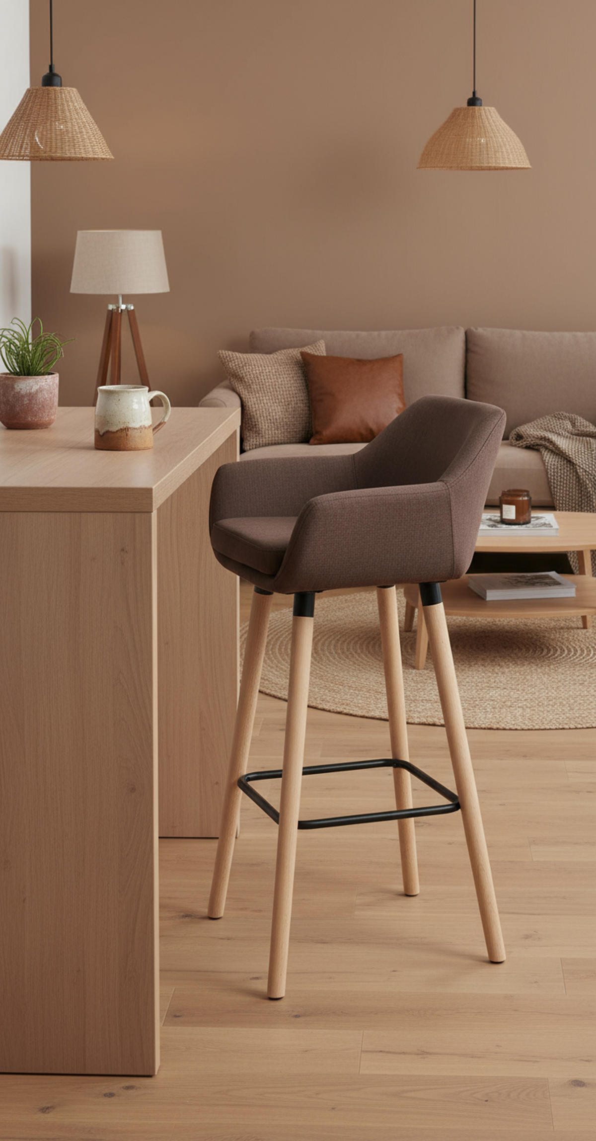 BARHOCKER Grande Stoff coffee - Braun, Holz/Textil (51/101/50cm) - TPFLiving