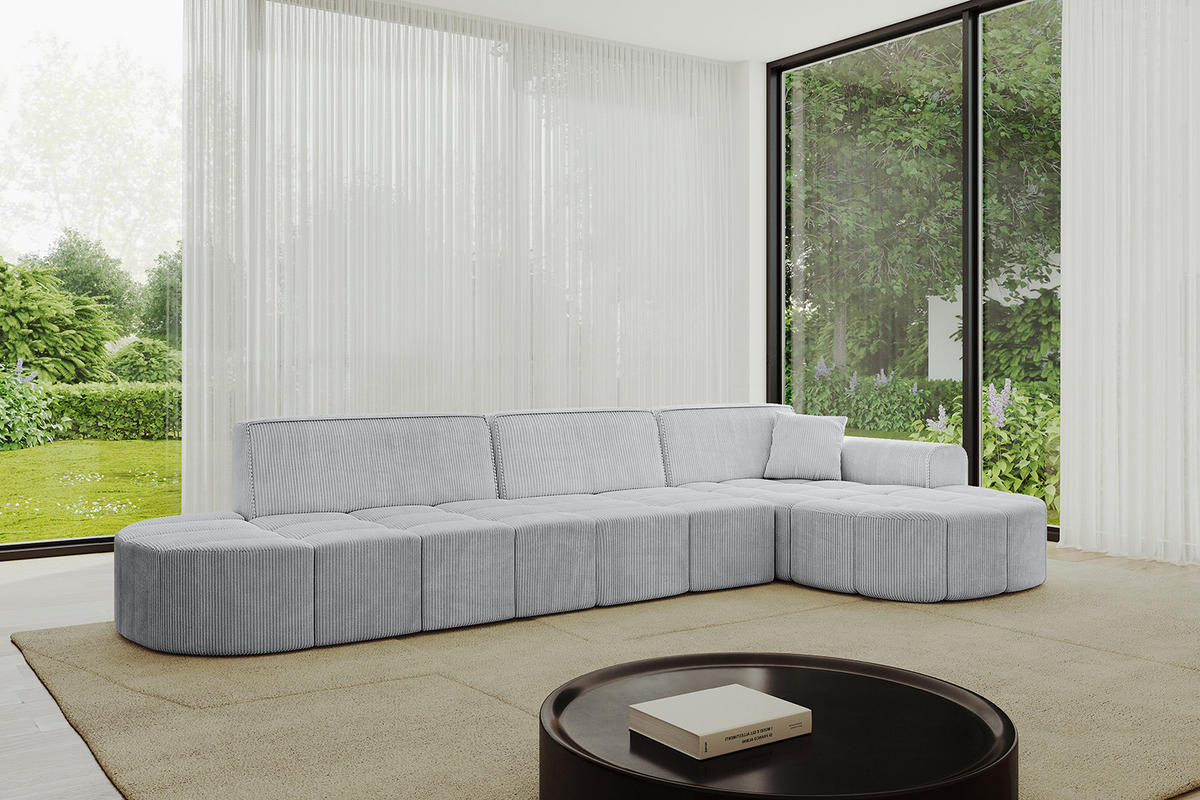 ECKSOFA Ottomane Rechts LIVO-L2 - 337x173x79,5 cm Grau - Grau, Holzwerkstoff/Textil (337/173cm) - ALTDECOR