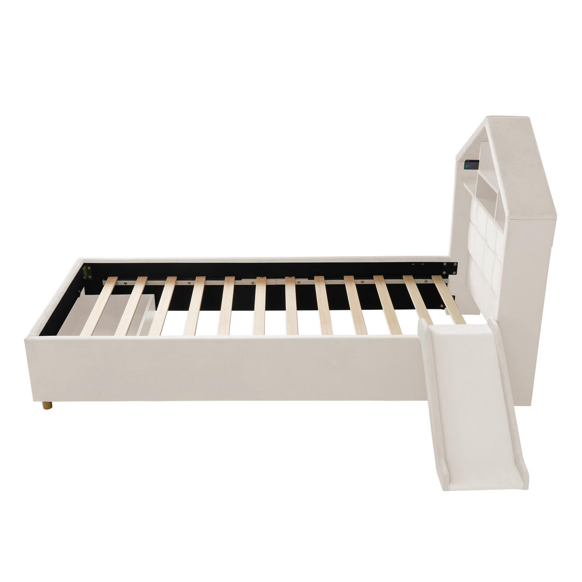 SPIELBETT 90/200 cm mit Rutsche und LED, DE-41740, in Beige - Beige, Holzwerkstoff (90/200cm) - ComfortXL