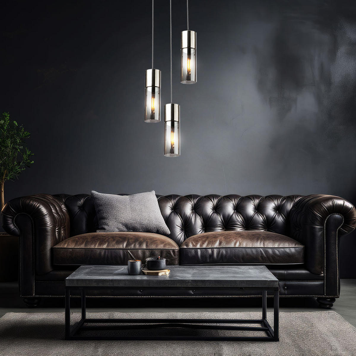 HÄNGELEUCHTE Metall Rauchglas Silber 3-flammig - Silberfarben, Glas (30/30/150cm) - Globo Lighting