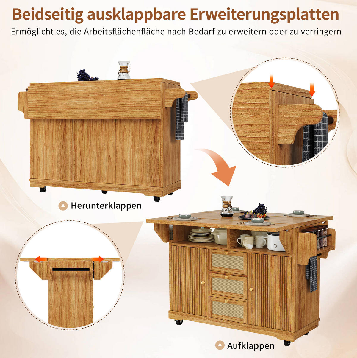 SERVIERWAGEN klappbar 142,5 x 80 x 95 cm Dunkelbraun - Braun, Holz (80/95/142.5cm) - Beauniv
