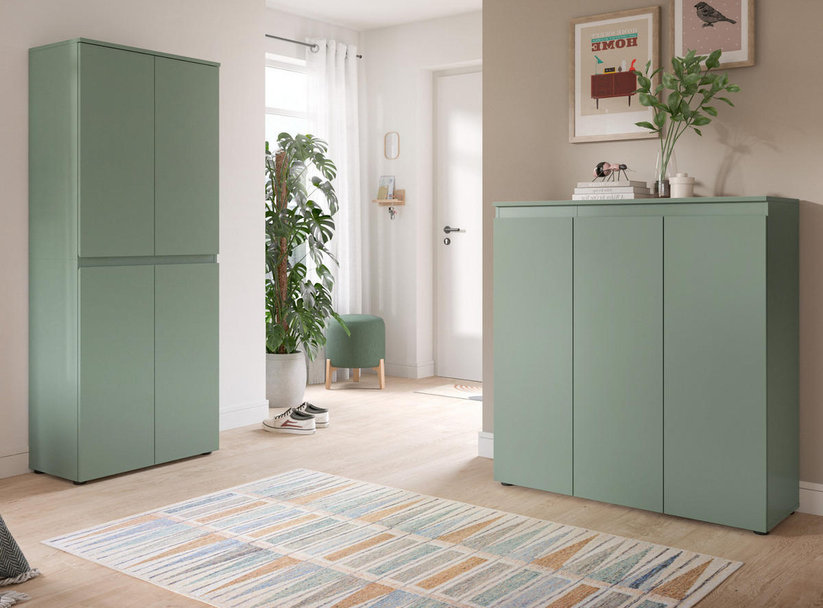 KOMMODE grün 105 x 11 cm, Anrichte mit 10 Fächern - Schwarz/Grün, Holzwerkstoff/Kunststoff (105/111/37cm) - Inn.Furn