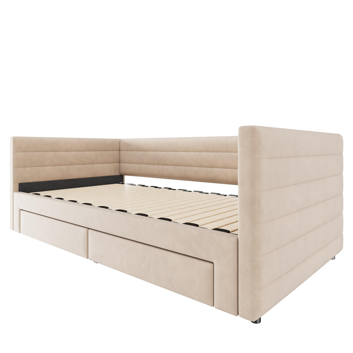 AUSZIEHBARES Polsterbett aus Baumwolle und Leinen 90x190 cm Beige, erweiterbar auf 180x190 cm - Beige, Textil (90/190cm) - IVMEU