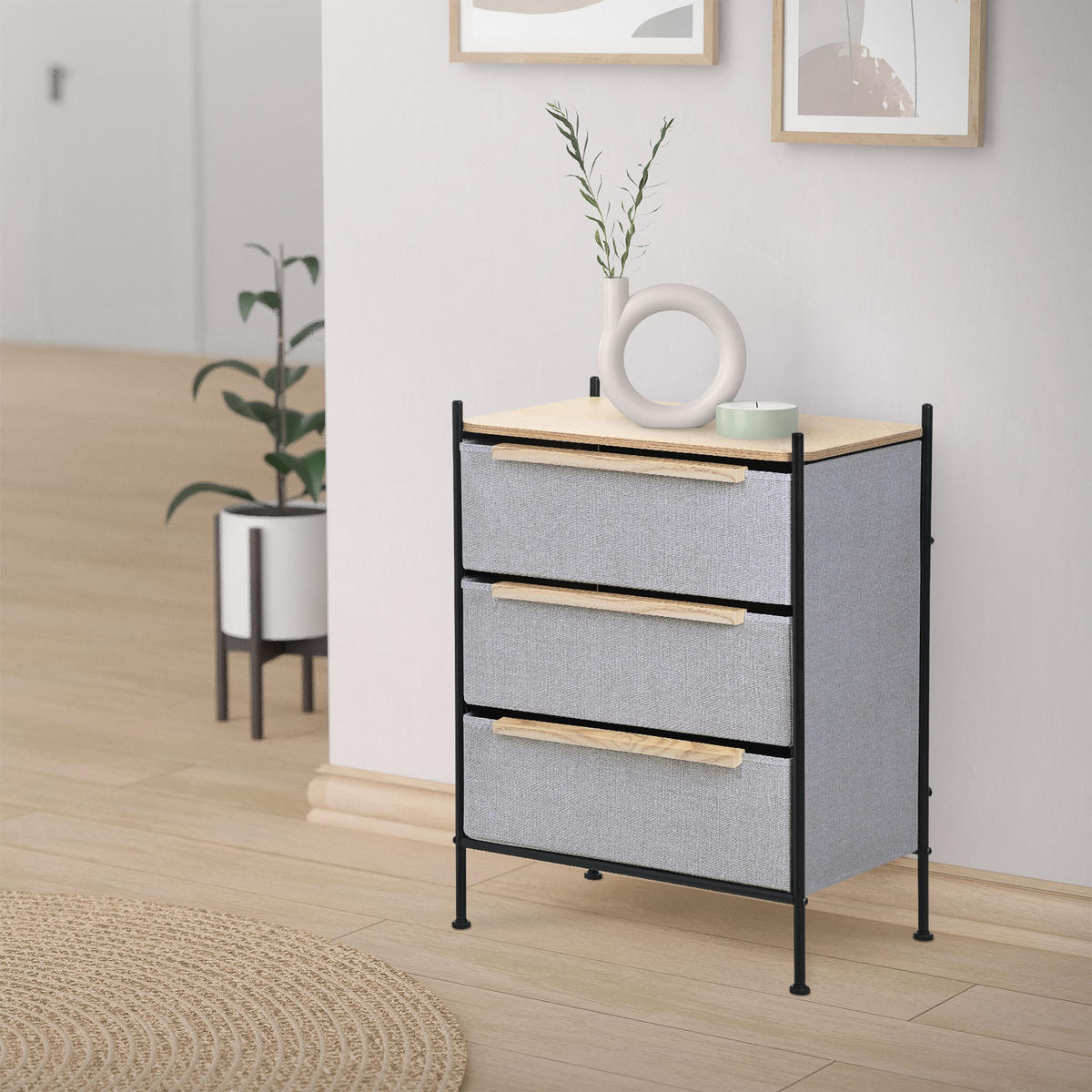 KOMMODE mit 3 Schubladen aus Stoff 58x78x42,5 cm Grau - Dunkelgrau, Holzwerkstoff (58/78/42.5cm) - ML-DESIGN