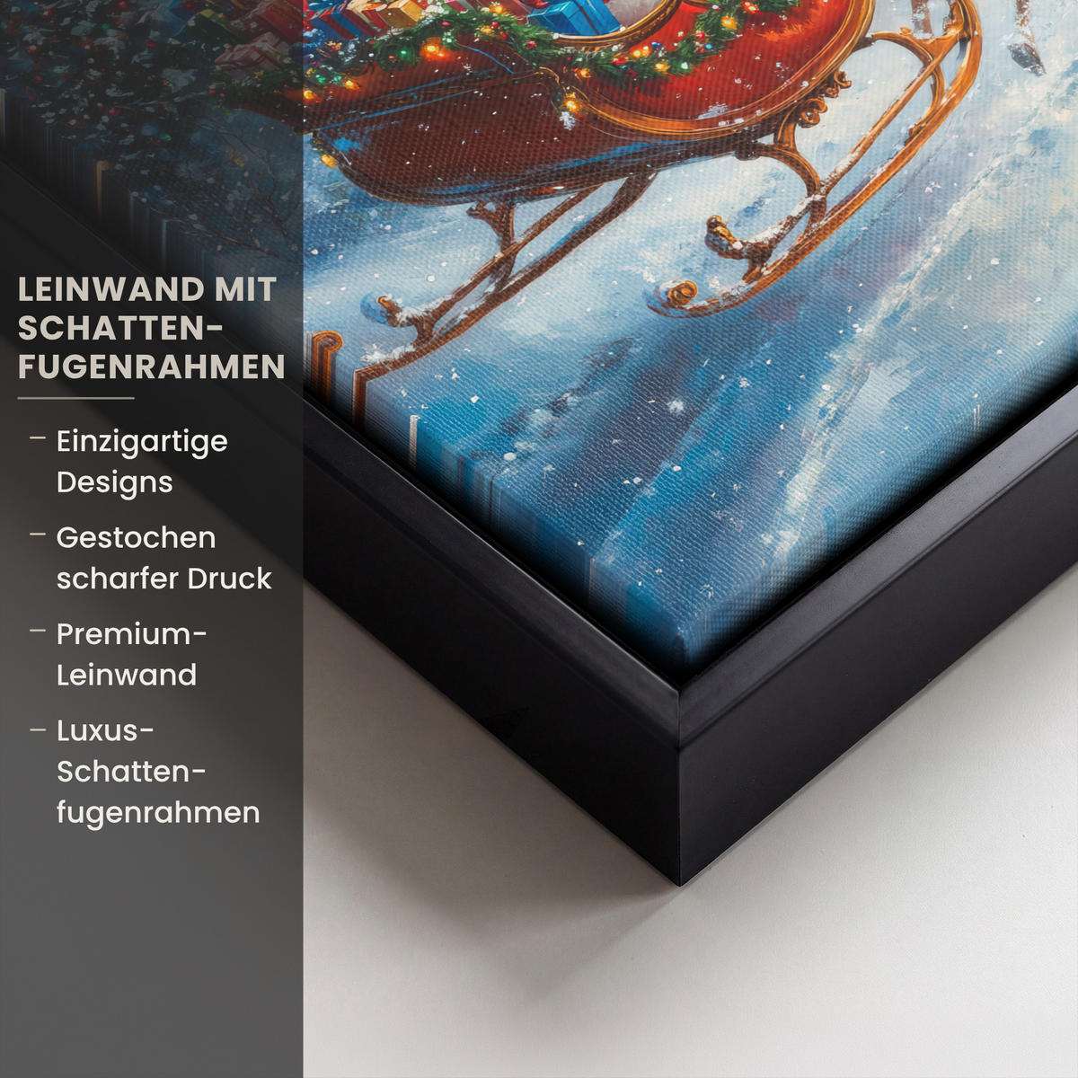 LEINWAND Bilder mit Rahmen - Weihnachtsmann - Rentier - Weihnachten - Schnee - 20x20 - Cognac, Textil (20/20cm) - MuchoWow