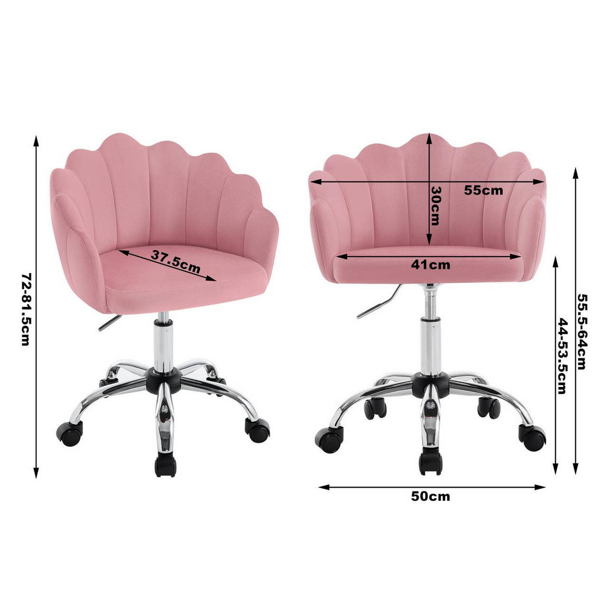 DREHSTUHL Samt Stoff, Metallrahmen, Rosa - Schwarz/Rosa, Textil/Metall (55/72/50cm) - Woltu