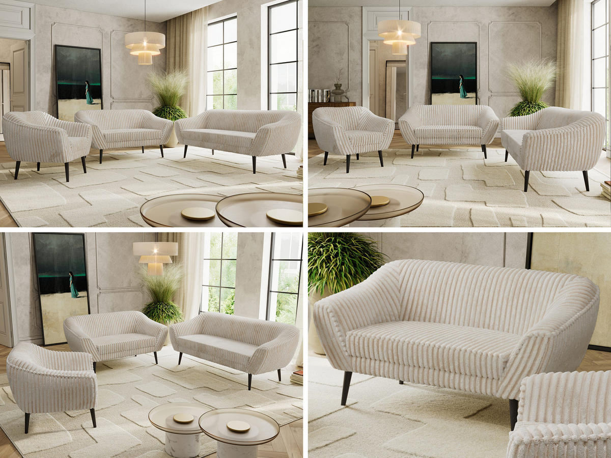 SEDACIA ZOSTAVA 3+2+1 PIRS - Béžová Manšester - Čierne nohy - čierna/krémová, kompozitné drevo/textil (180/75/74cm) - MKS