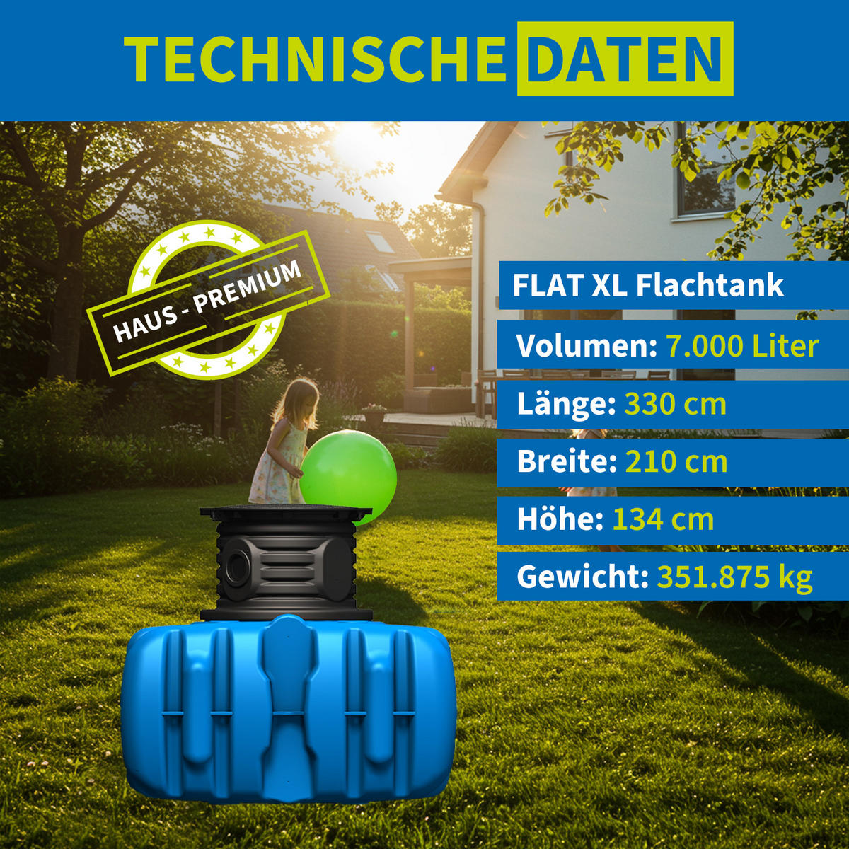 XL Flachtank-Paket 7000 L Haus-Premium - Blau, Kunststoff (210/134/330cm) - 4rain