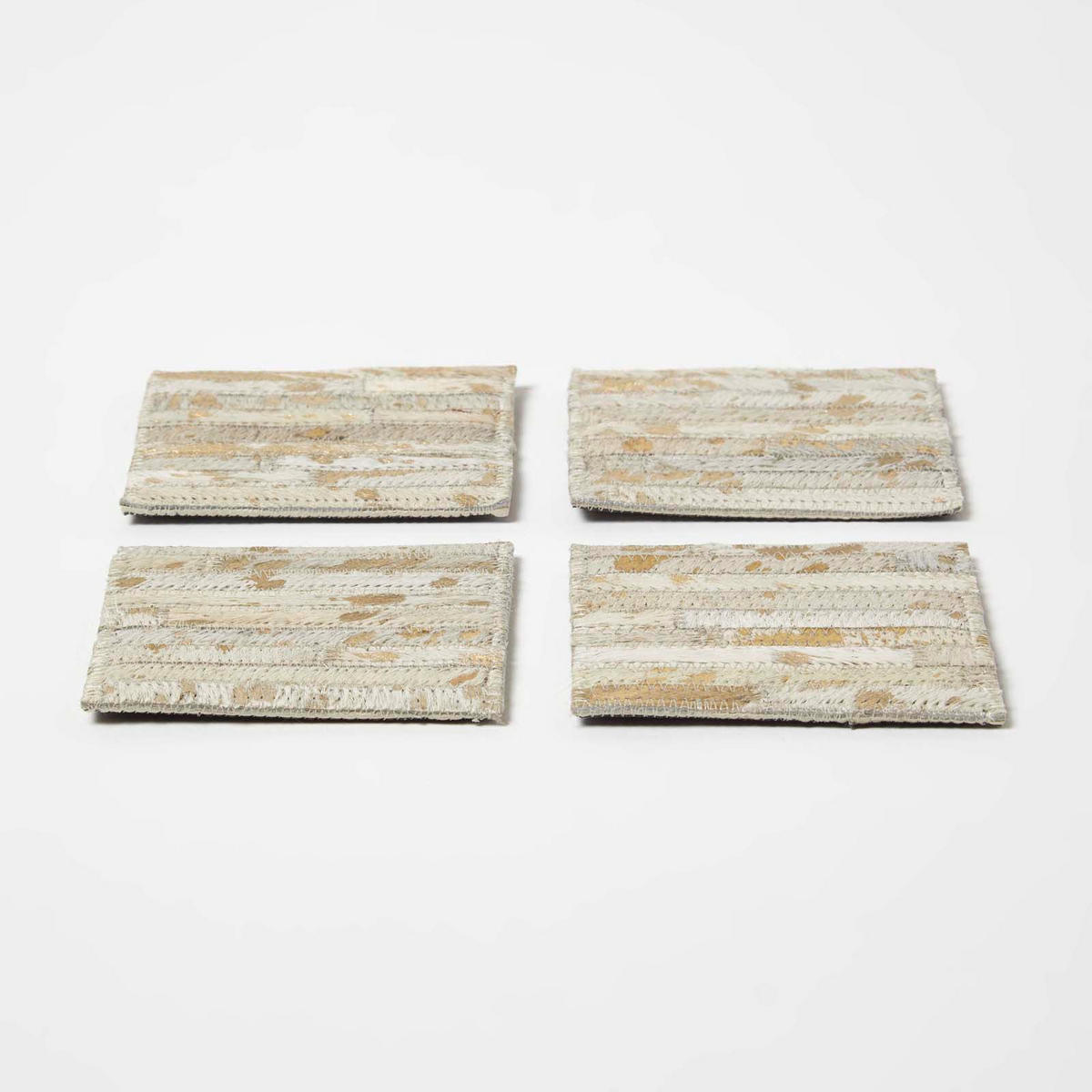 UNTERSETZER 4er-Set grau-gold, Patchwork-Streifen, Fell & Leder, 10/10 cm - Grau, Leder (10/10cm) - Homescapes