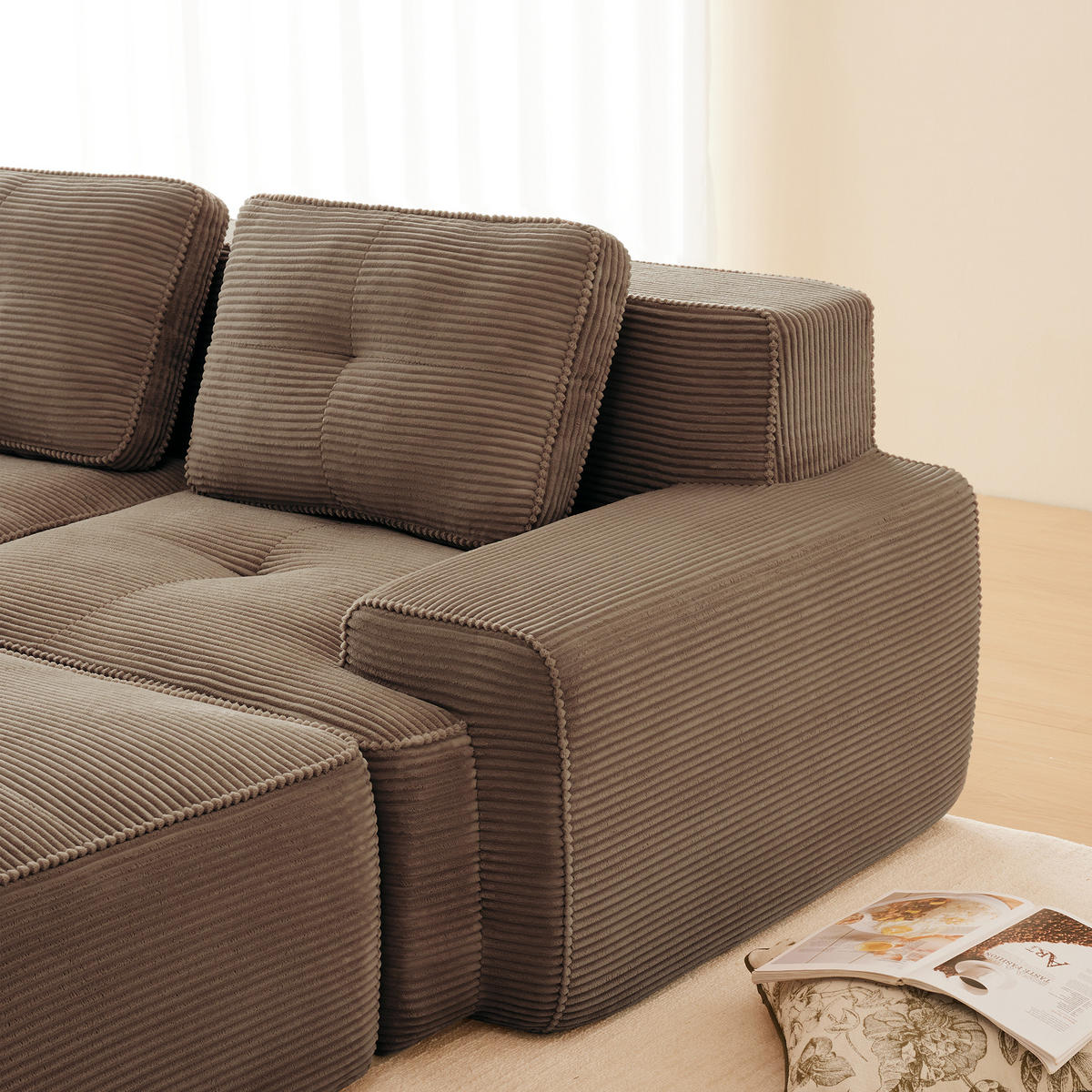 3-SITZER Sofa 293x177x69 cm aus Cordstoff rahmenlos modular mit 3 Hockern, braun - Braun, Textil (177/69/293cm)