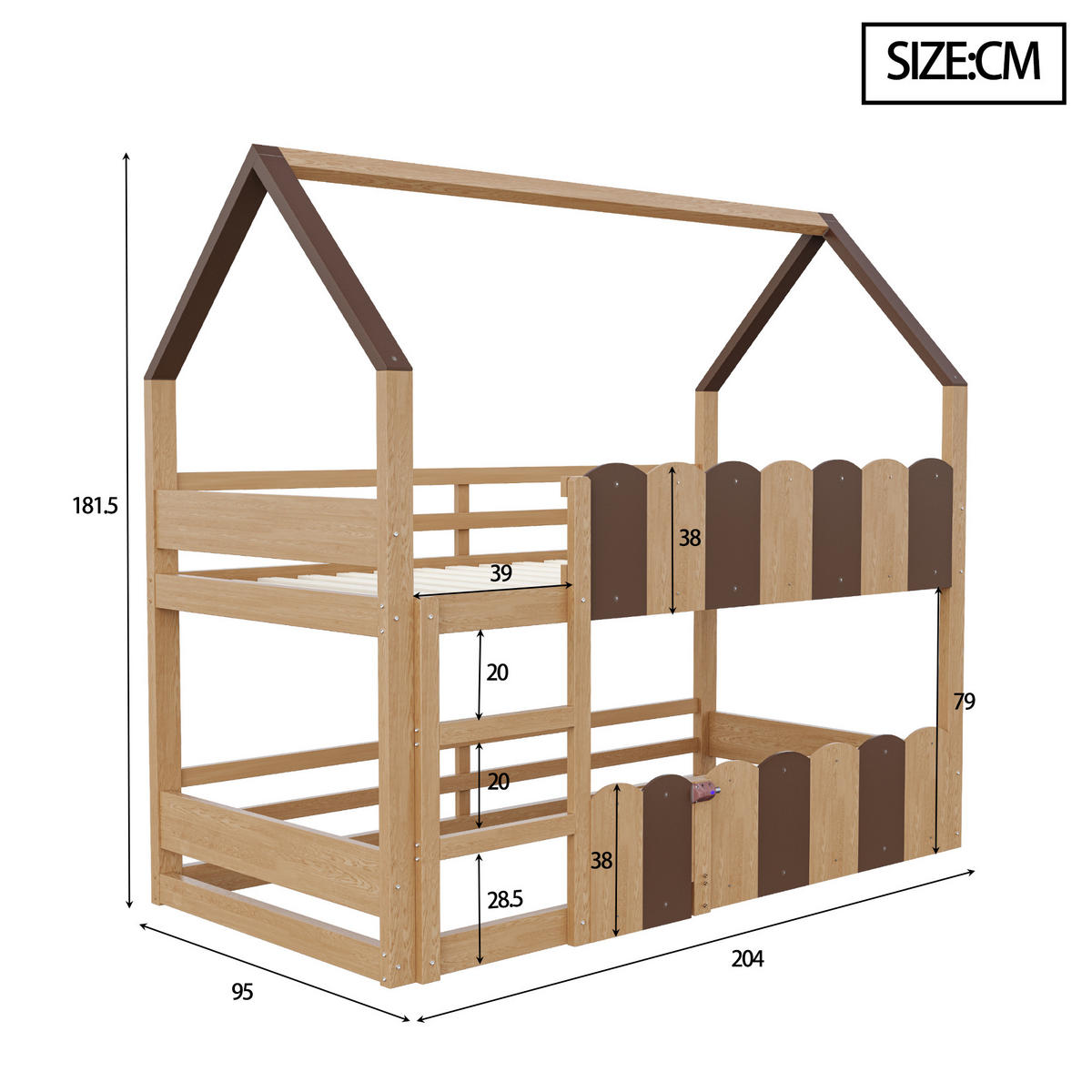 ETAGENBETT 90/200 cm in Natur mit Hausdesign - Naturfarben, Holz/Holzwerkstoff (90/200cm) - WISHDOR