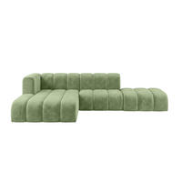 ECKSOFA Modulares In L-Form Mit Hocker, Velvet-Stoff Riviera, Olive, Links, GRAND Mini - Grün, Holz (295/179cm) - Kaiser Möbel
