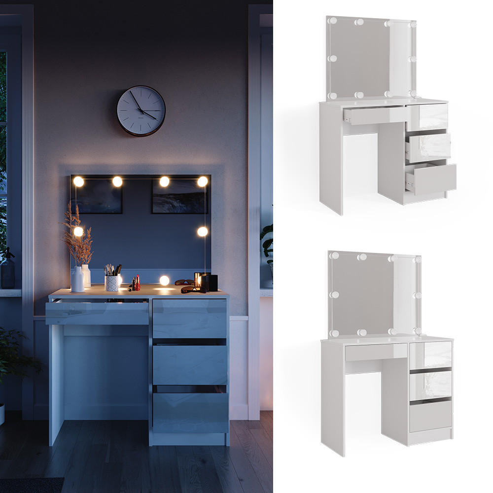 SCHMINKTISCH Sherry Weiß 90 cm mit LED Beleuchtung - Weiß, Holzwerkstoff (90/75/40cm) - Vicco