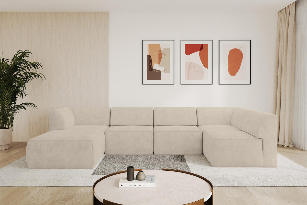 WOHNLANDSCHAFT Ottomane Links MOVO-L 345x180x78 cm Beige Velours - Mokka, Holzwerkstoff/Kunststoff (345/78/180cm) - ALTDECOR