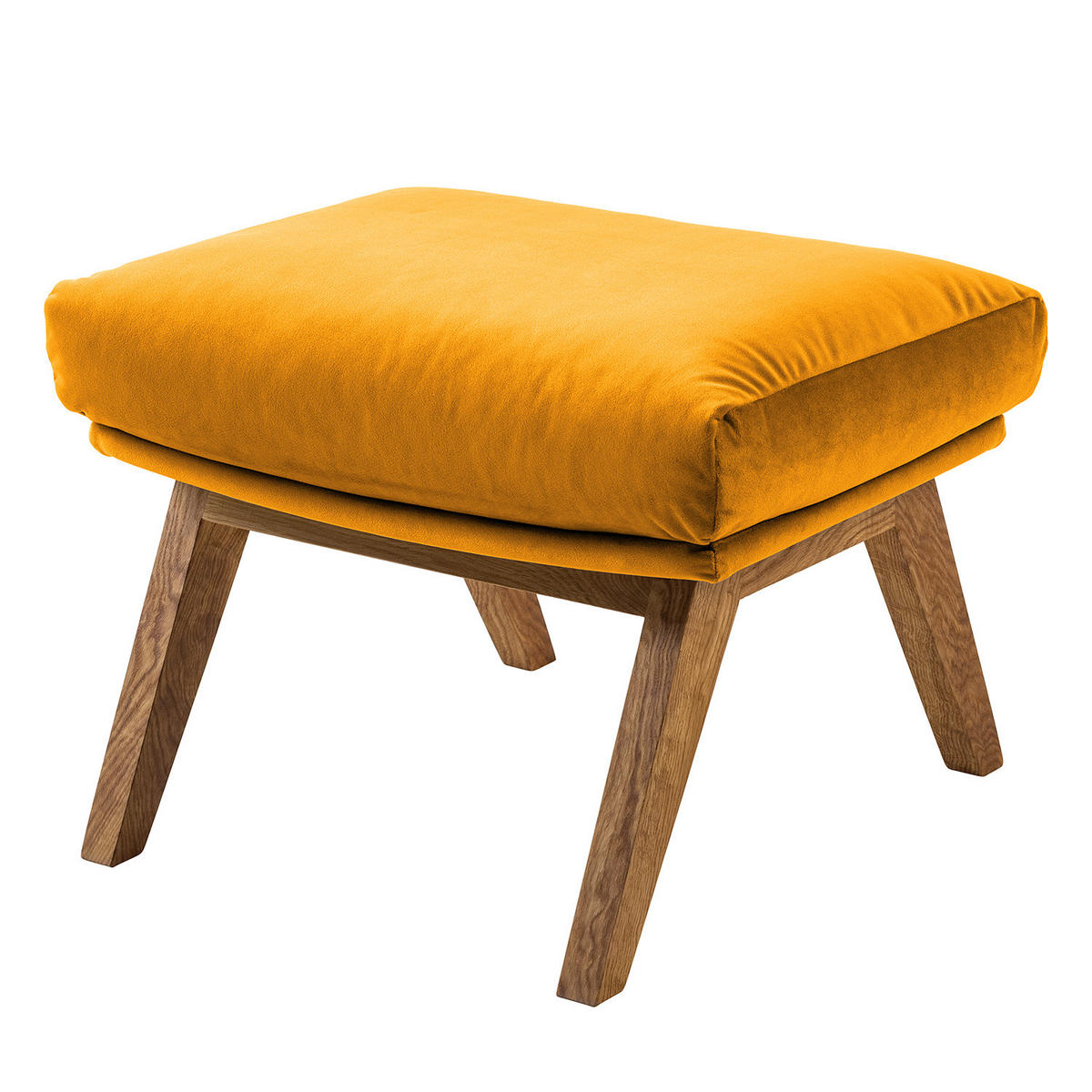 POLSTERHOCKER mit Holzfüßen - Eichefarben/Gelb, Eichenholz/Textil (51/37/41cm) - home24