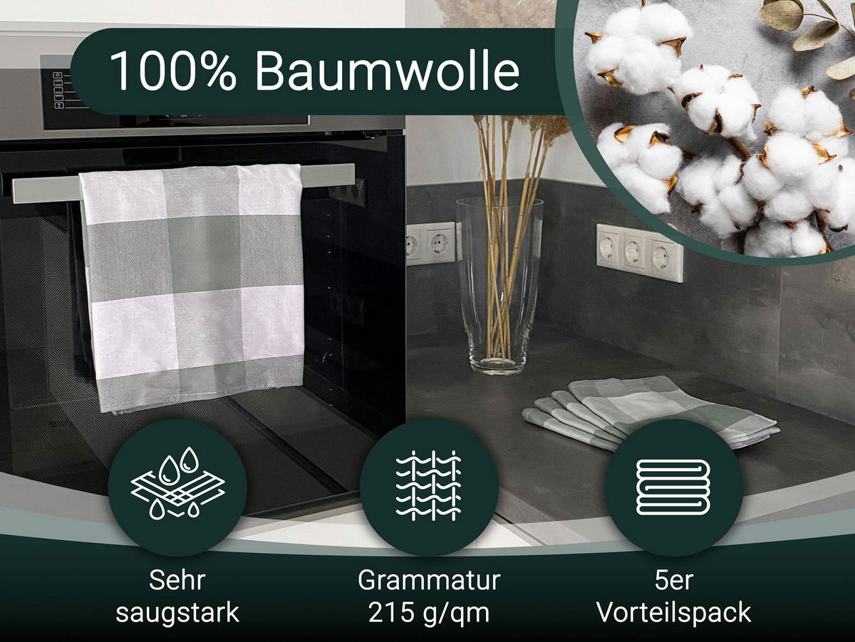 GESCHIRRTÜCHER, 5er-Set, 50x70 cm, 100% Baumwolle, Grau - Grau, Textil (50/70cm) - Zollner