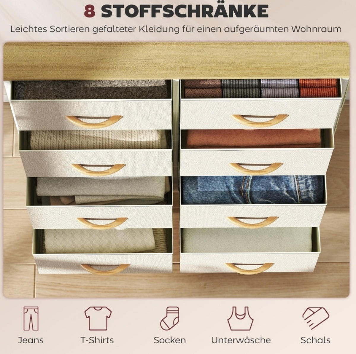KOMMODE 86/30/94,5 cm mit 8 Schubladen und Seitentaschen in Beige - Beige, Metall (86/94.5/30cm) - BEAOK