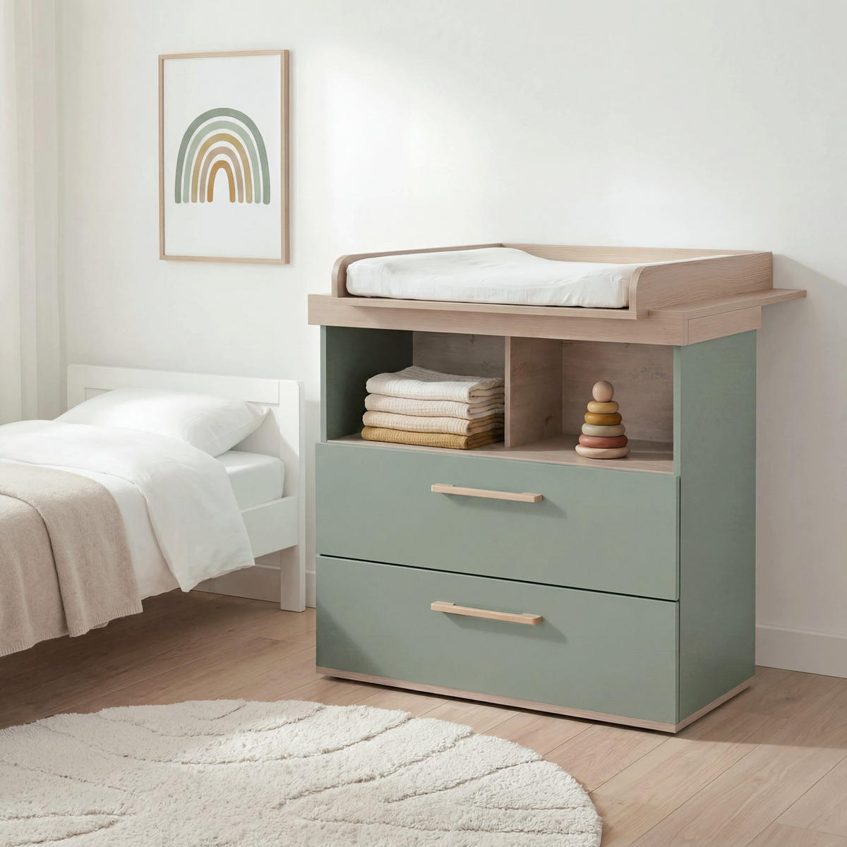 WICKELKOMMODE Jimmy Salbei - Salbeigrün, Holzwerkstoff (110/103/79cm) - Roba
