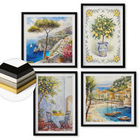 WANDBILDER 4er-Set - 50x50 cm & 40x60 cm Schwarzer Rahmen - Blick auf das Meer aus Zitronenbäumen - Schwarz, Kunststoff (50/50cm) - ArtPrintCave