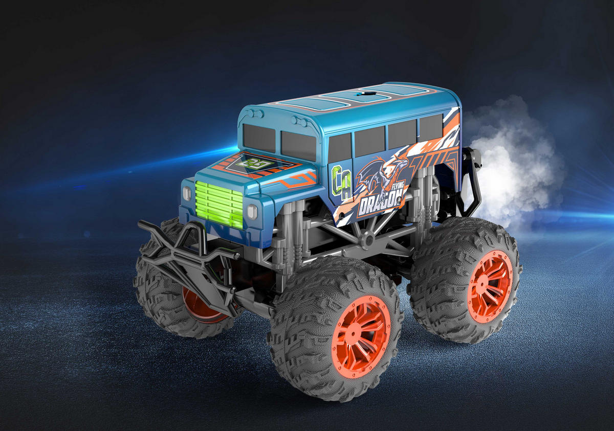 RC-MONSTERTRUCK mit LED-Licht, echtem Rauch und wechselbarem Cover für Kinder, 1er-Set - Blau, Kunststoff (23/19/17cm) - Northpoint