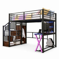 HOCHBETT 140/200 mit LED, Schreibtisch, Kleiderschrank und Ablageleiter in Schwarz - Schwarz, Holz/Holzwerkstoff (140/200cm) - EVRYAE
