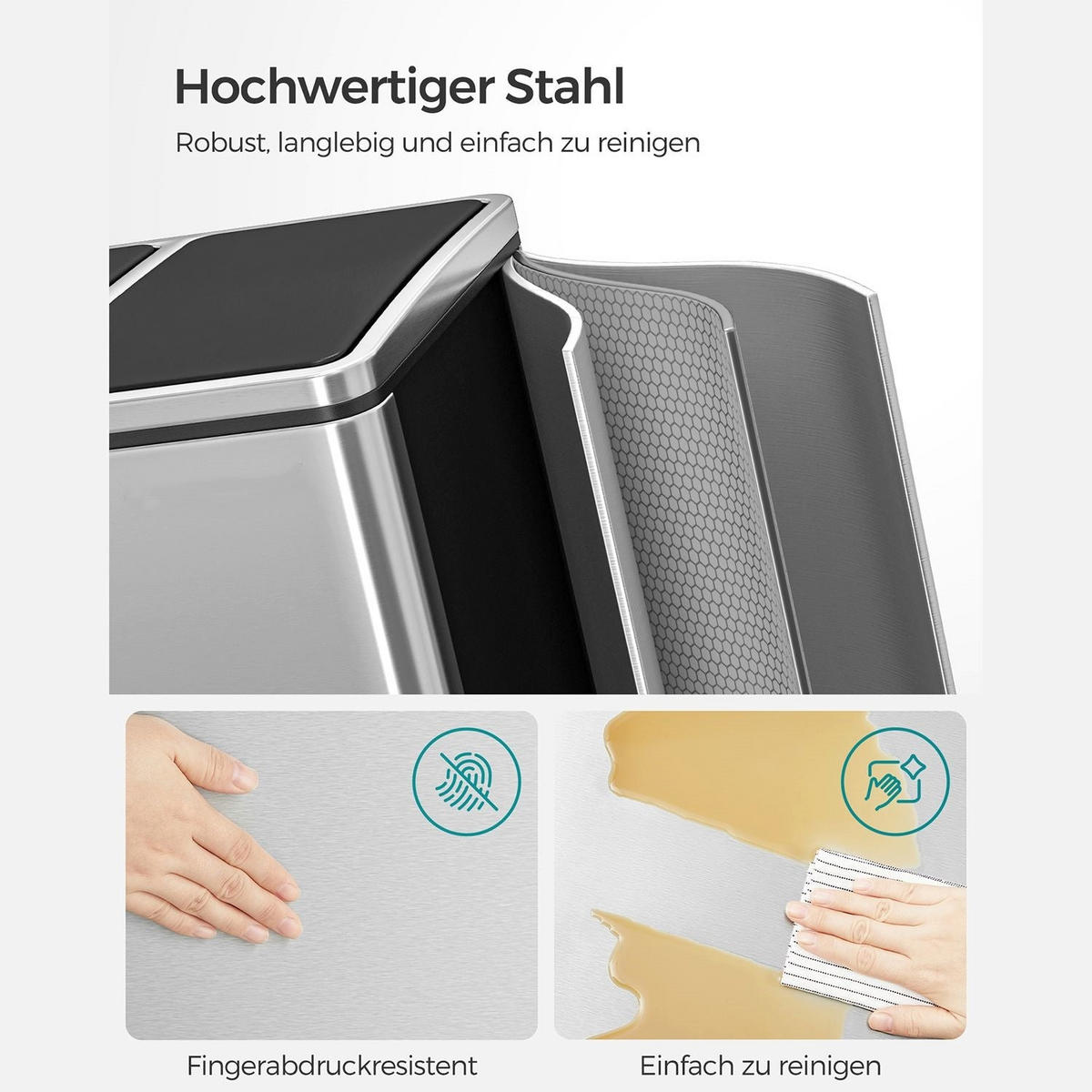 MÜLLEIMER Asuncion - Silberfarben, Metall (31.5/56/61.5cm) - Hansiro